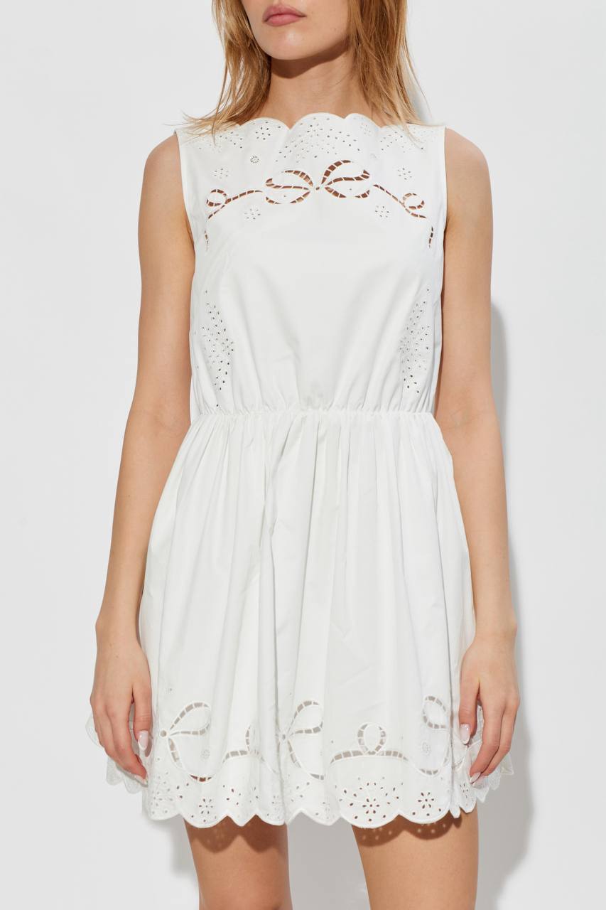 SP White Embroidered Cotton Midi Dress