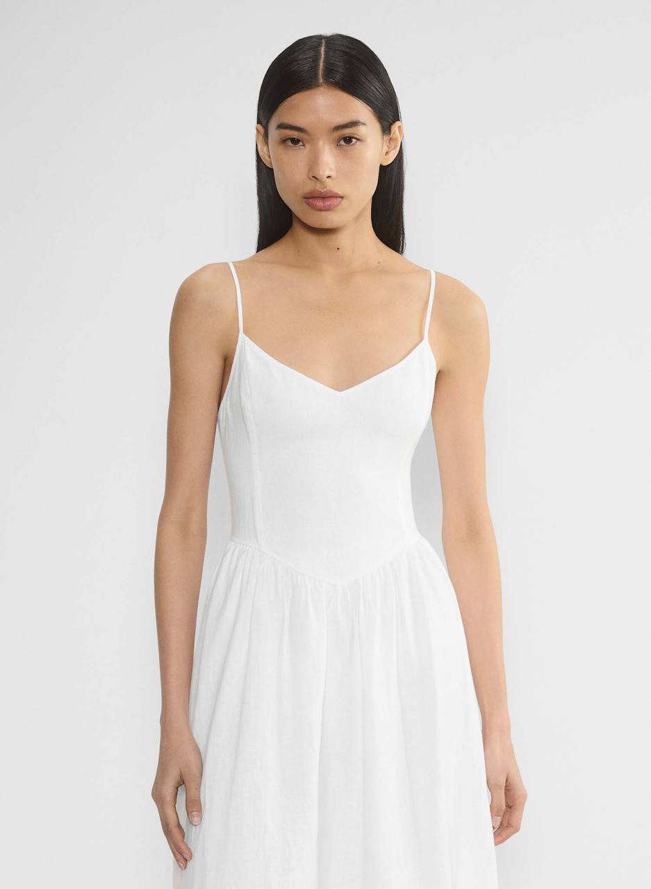 ARZ Influence Linen Midi Dress in White