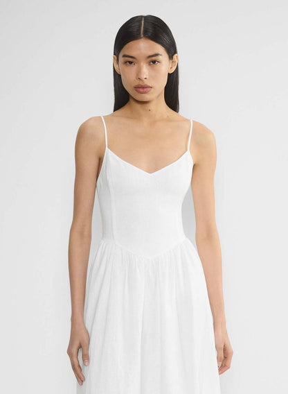 ARZ Influence Linen Midi Dress in White