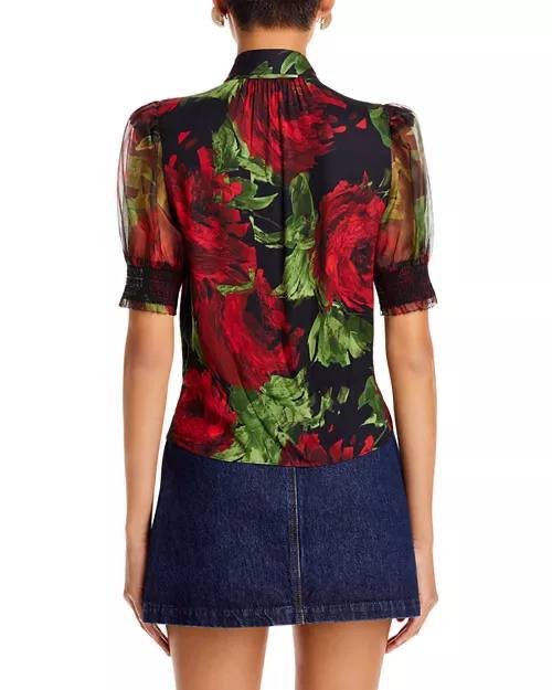 AO Brentley Tie-neck Puff-sleeved Viscose & Silk Top
