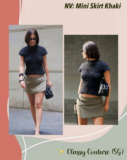 NV Khaki Faux Wrap Tie Low-waist Mini Skirt