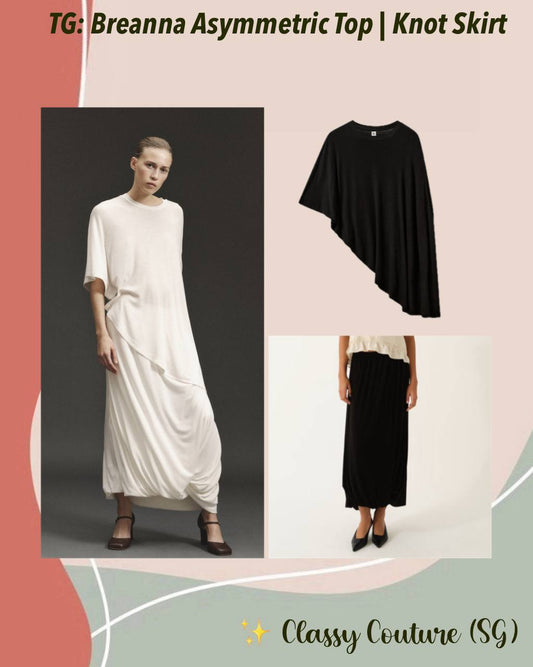 Breanna Asymmetric Cape Top | Knot Maxi Skirt | Lyocell-wool blend Set