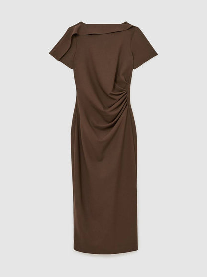 RS Hilary Ruched-Detail Boat-Neck Midi Dress