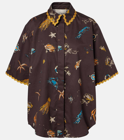 ALM Printed Ruched Cotton Shirt | Mini Skirt