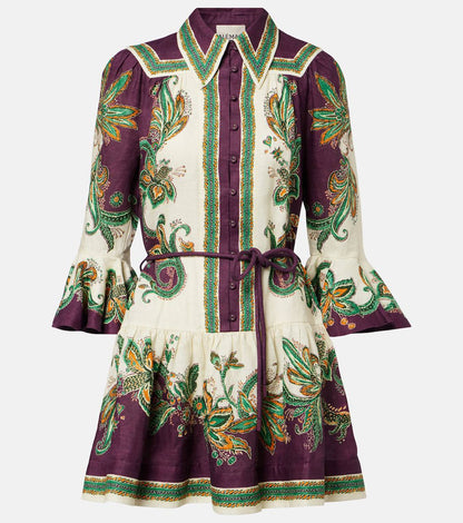 ALM002 Plum/Green Paisley Linen Shirtdress Mini Dress | Midi Dress