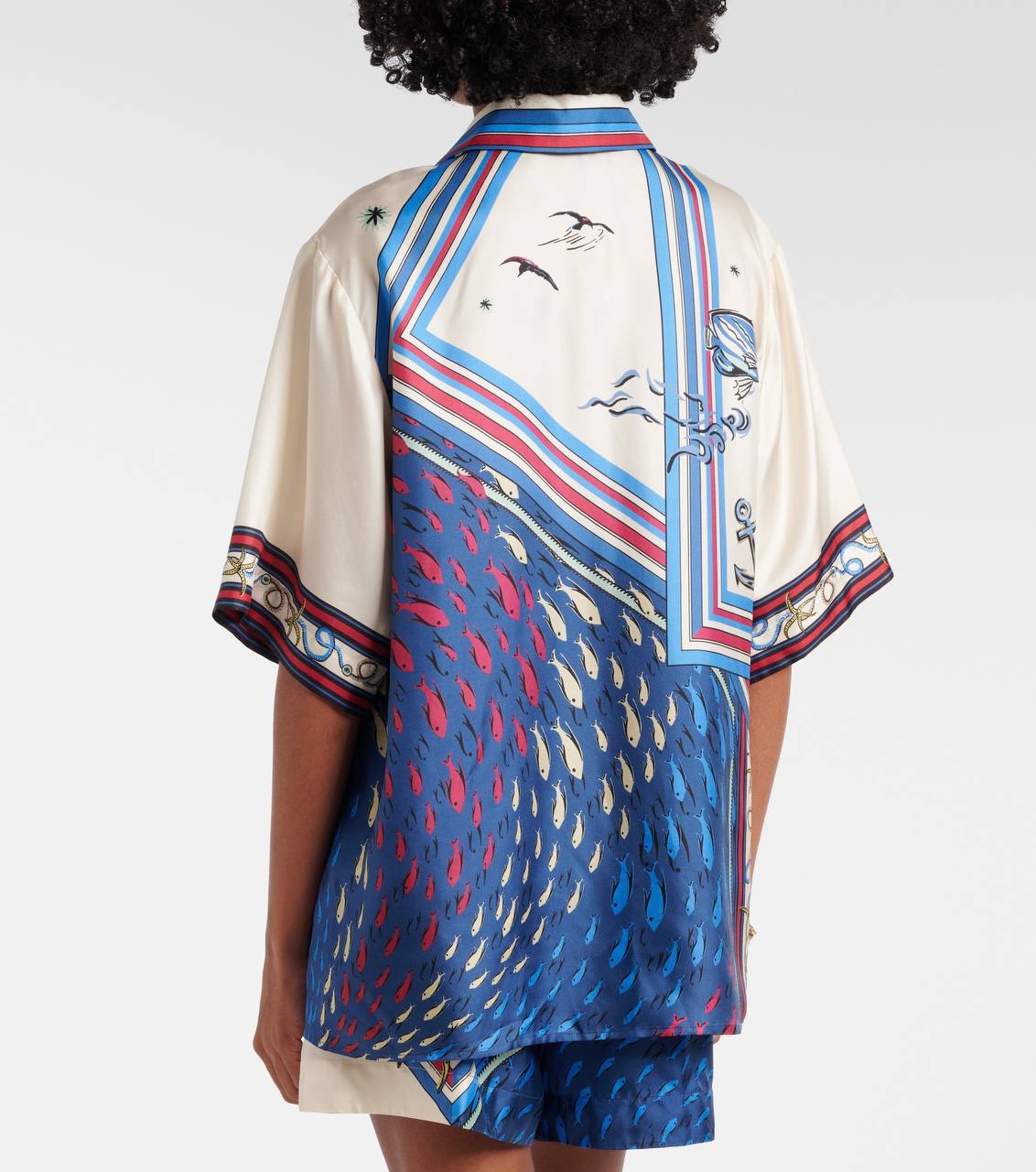 ALM023 Nautical Stripe Silk Satin Top | Sea Shorts | Set