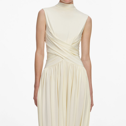 SP Yellow Sleeveless Wrap | Blue Short Sleeve Gathered Viscose-blend Jersey Midi Dress