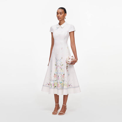 SP White Floral Linen Blend Midi Dress