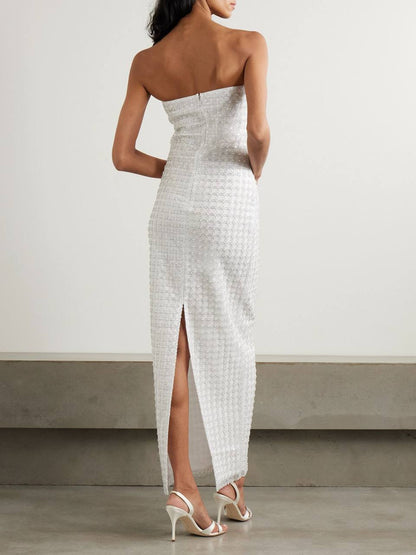 RTT Embellished Grid Sequin Sleeveless Maxi Dress in Recycled Polyester