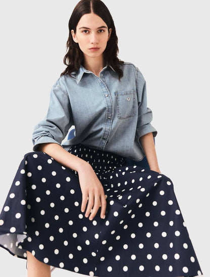 MJ Long Cotton Polka Dot Skirt