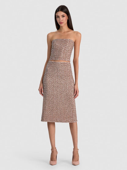 Cosette Corset Strapless Bandeau Top | Fifi Midi Skirt | Sequin Set