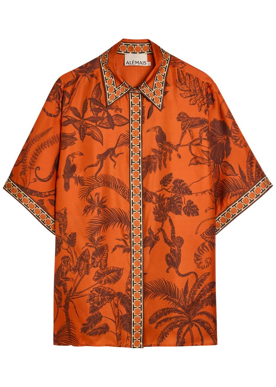 ALM Monkey Dance Printed Silk Satin Shirt | Pants | Set