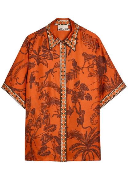 ALM Monkey Dance Printed Silk Satin Shirt | Pants | Set