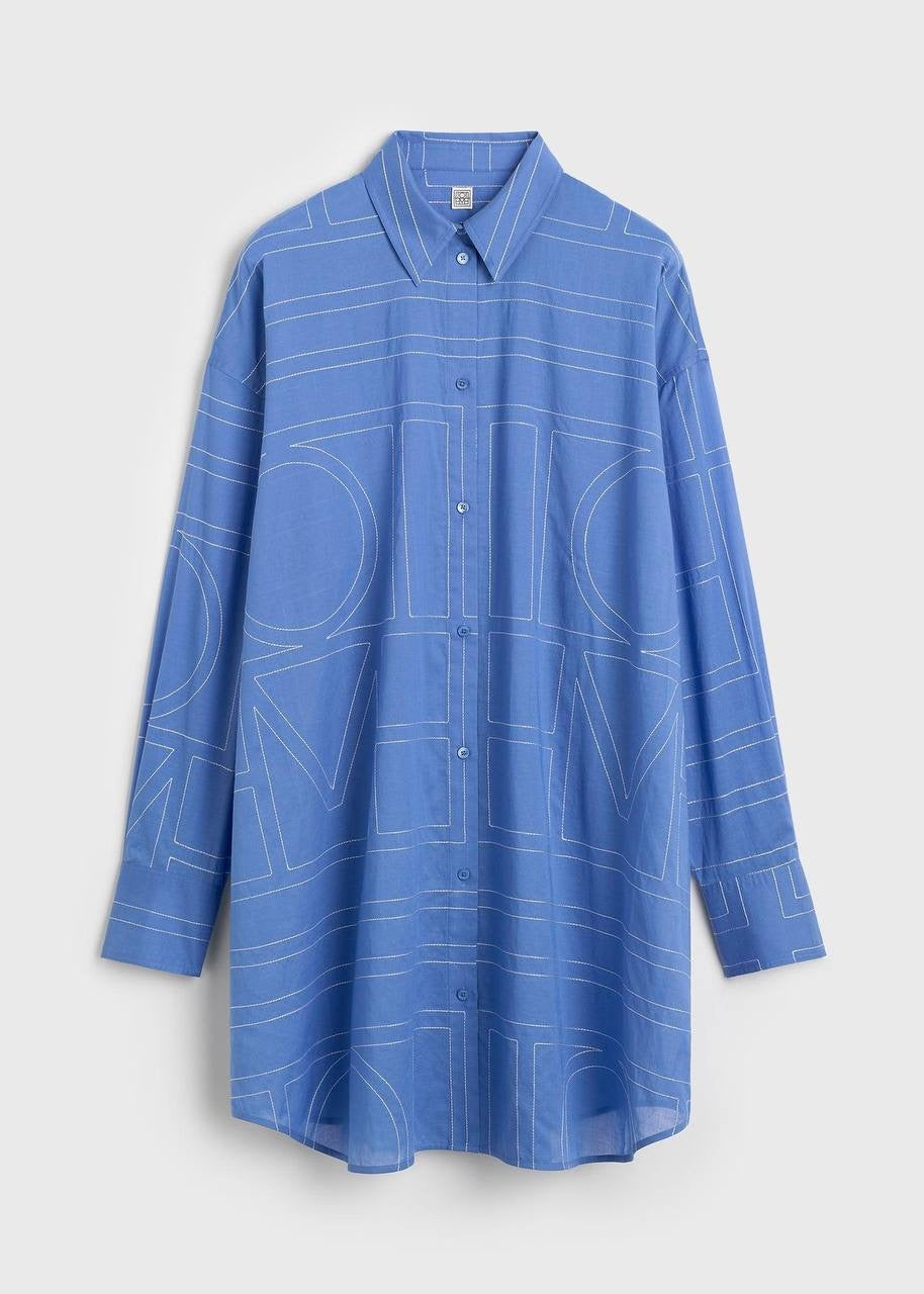 Tot Blue Long Summer Cotton-blend Oversized Shirt Shirtdress Mini Dress