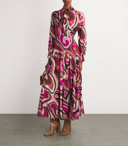 RX Marigold Silk Pussybow Maxi Dress