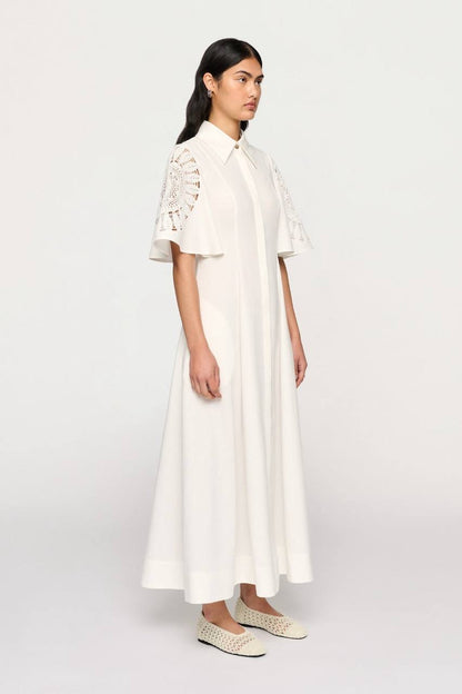 CLE Valentina Linen-cotton Lace-sleeve Midi Maxi Dress