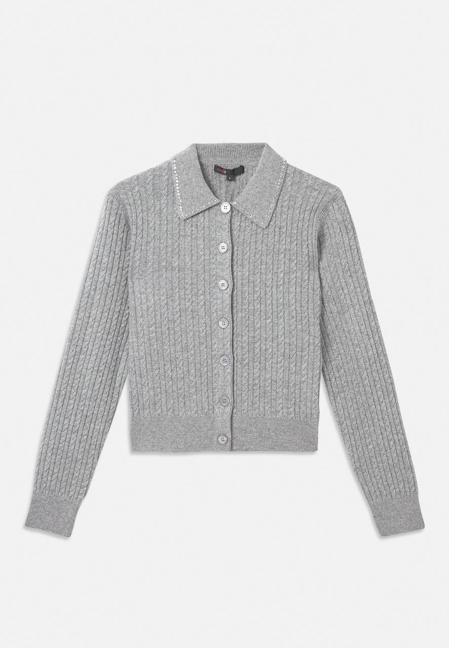 MJ Rhinestone Embellished Collar Cardigan