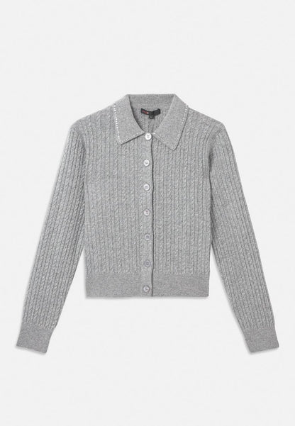 MJ Rhinestone Embellished Collar Cardigan