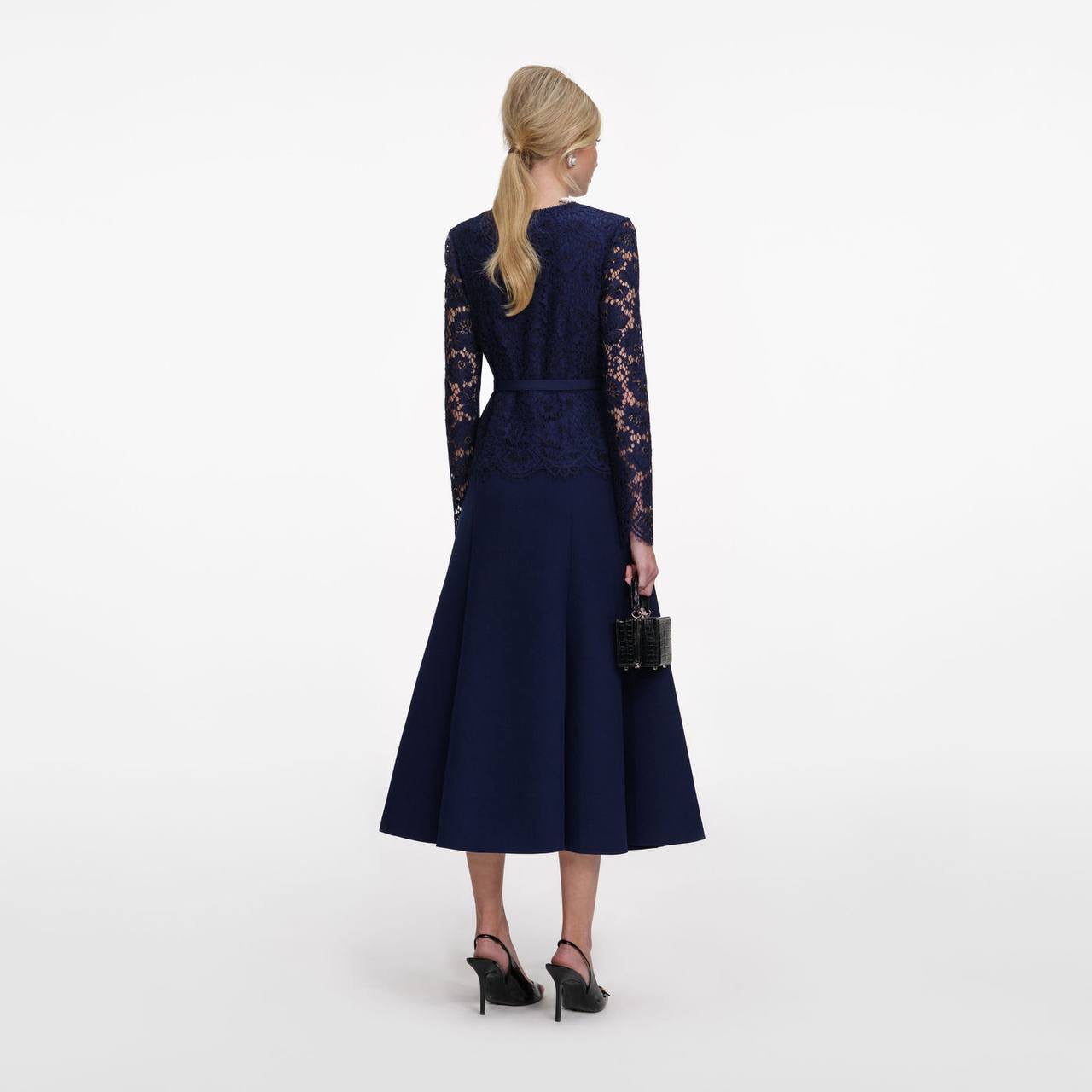 SP Navy Tailored Lace Midi Dress