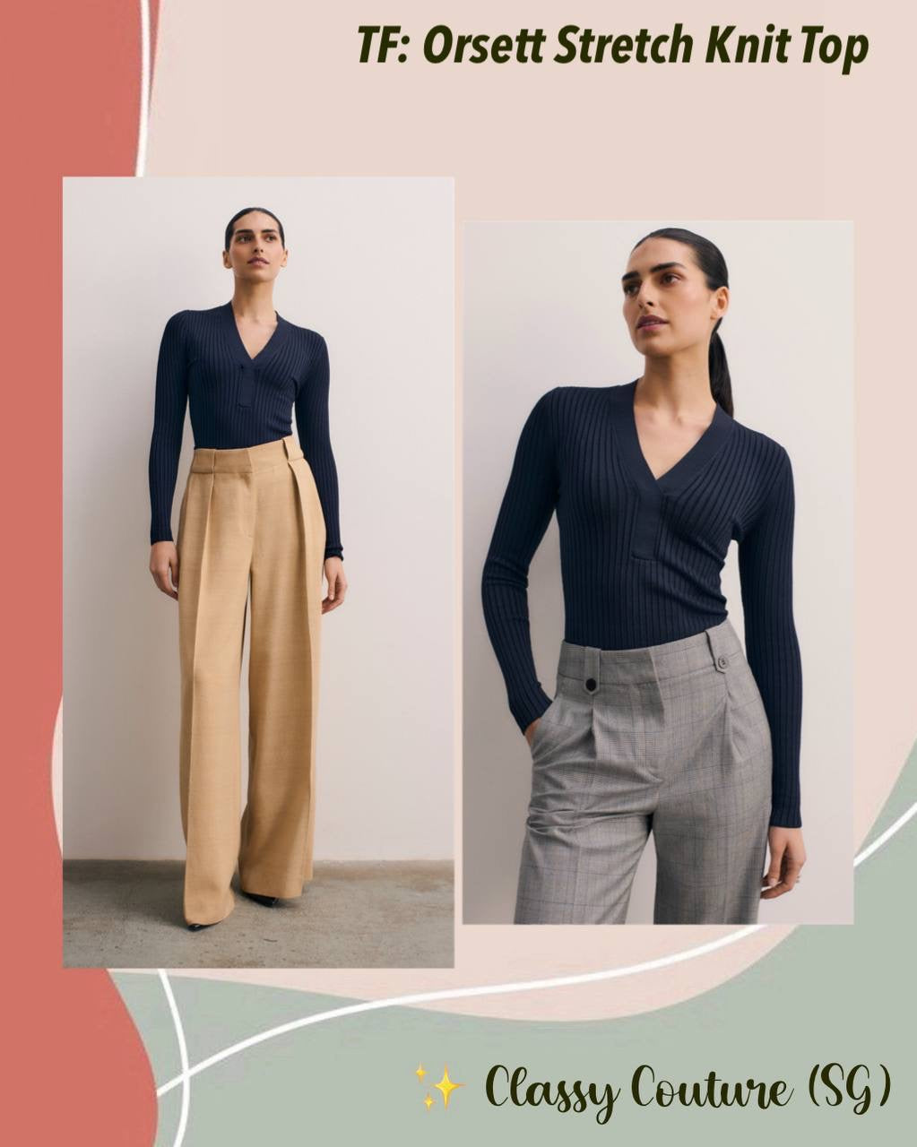 TF Orsett Viscose-blend Stretch Knit Long Sleeve Top in Navy blue