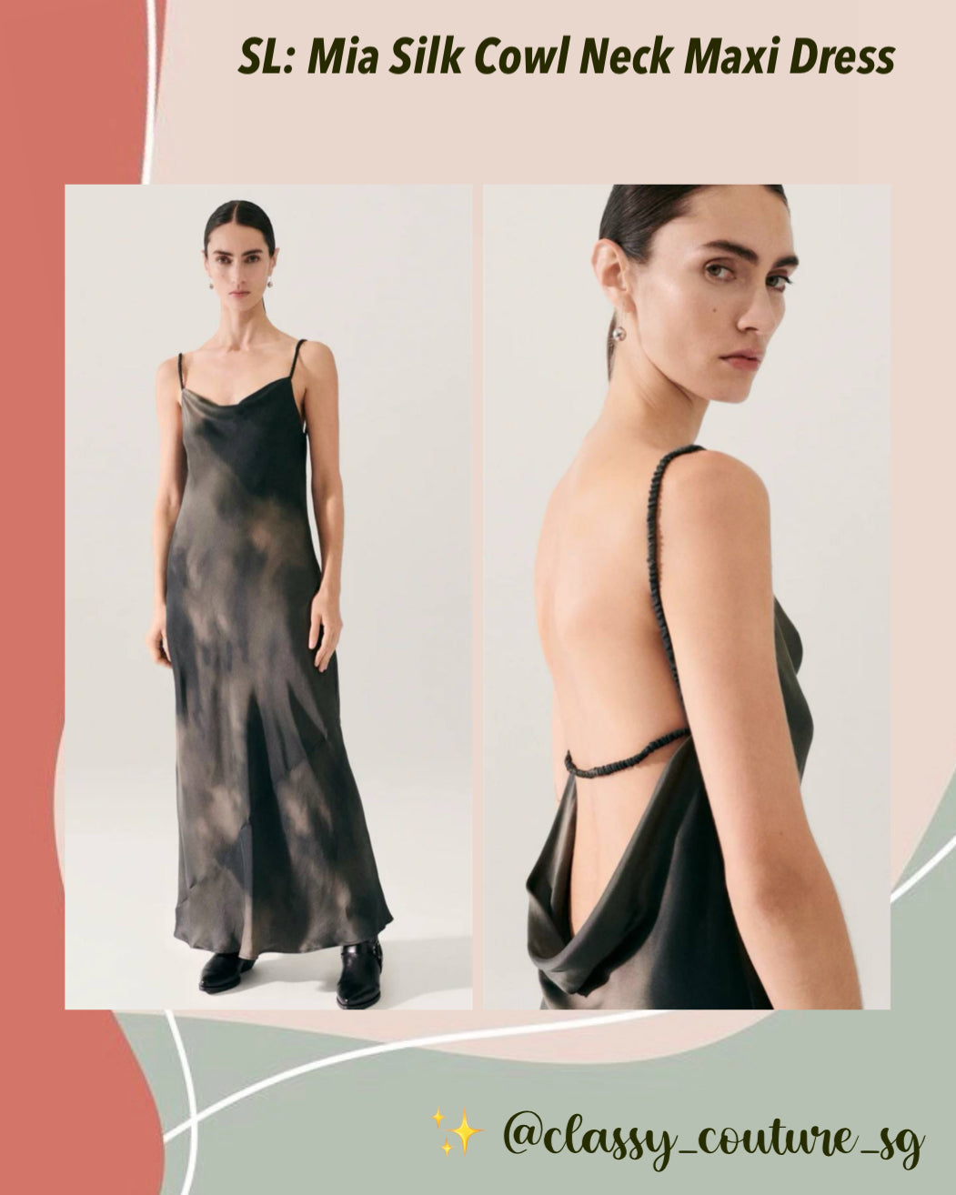 SL Mia Silk Cowl Neck Maxi Dress with open back in Smoke