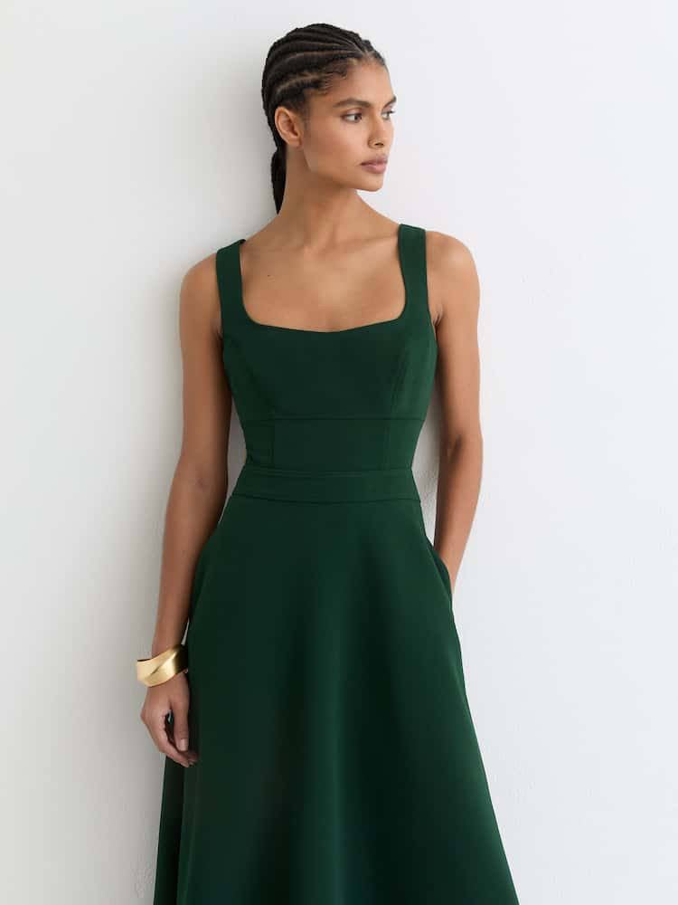 RS Dina Waisted Cut-Out Twill Midi Dress