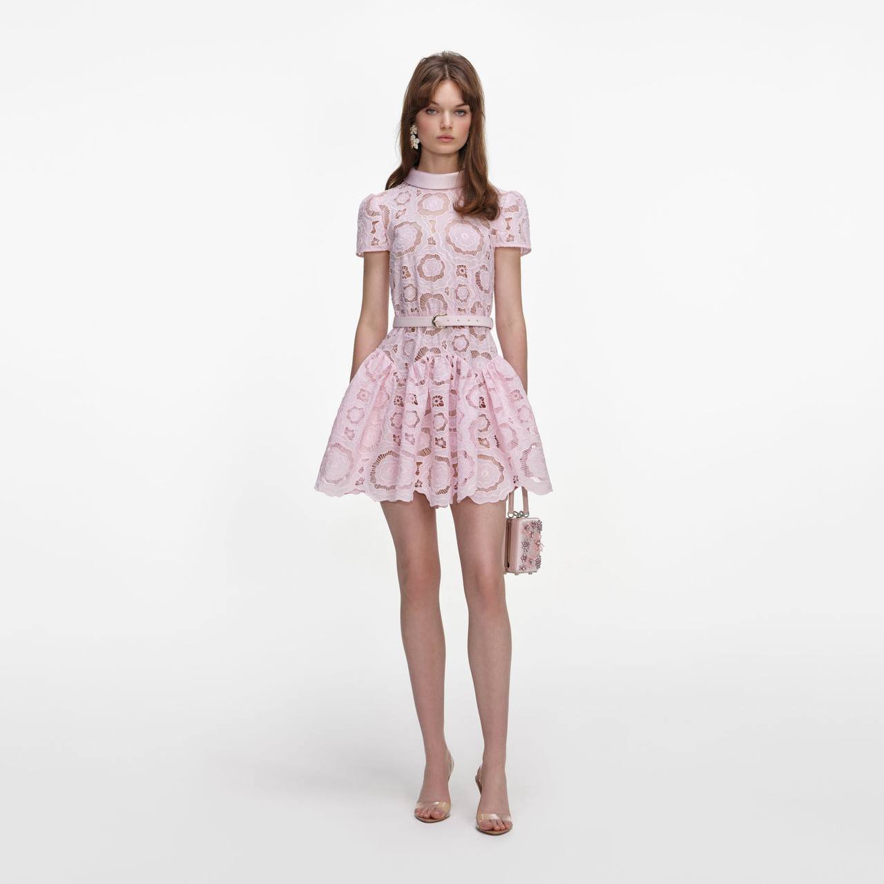 SP Pink Floral Lace Belted Mini Dress