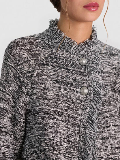 Grey Janet Fringe Wool-cotton Boucle-tweed effect Jacket