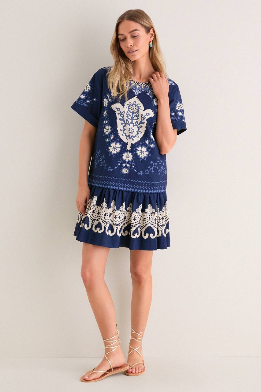 SE Navy Emelina Print Short Sleeve Mini Dress