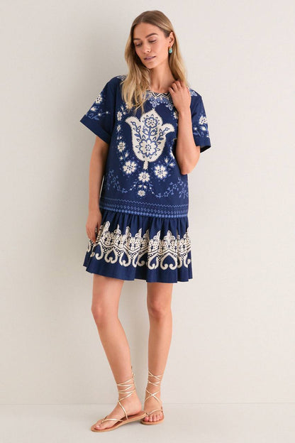 SE Navy Emelina Print Short Sleeve Mini Dress