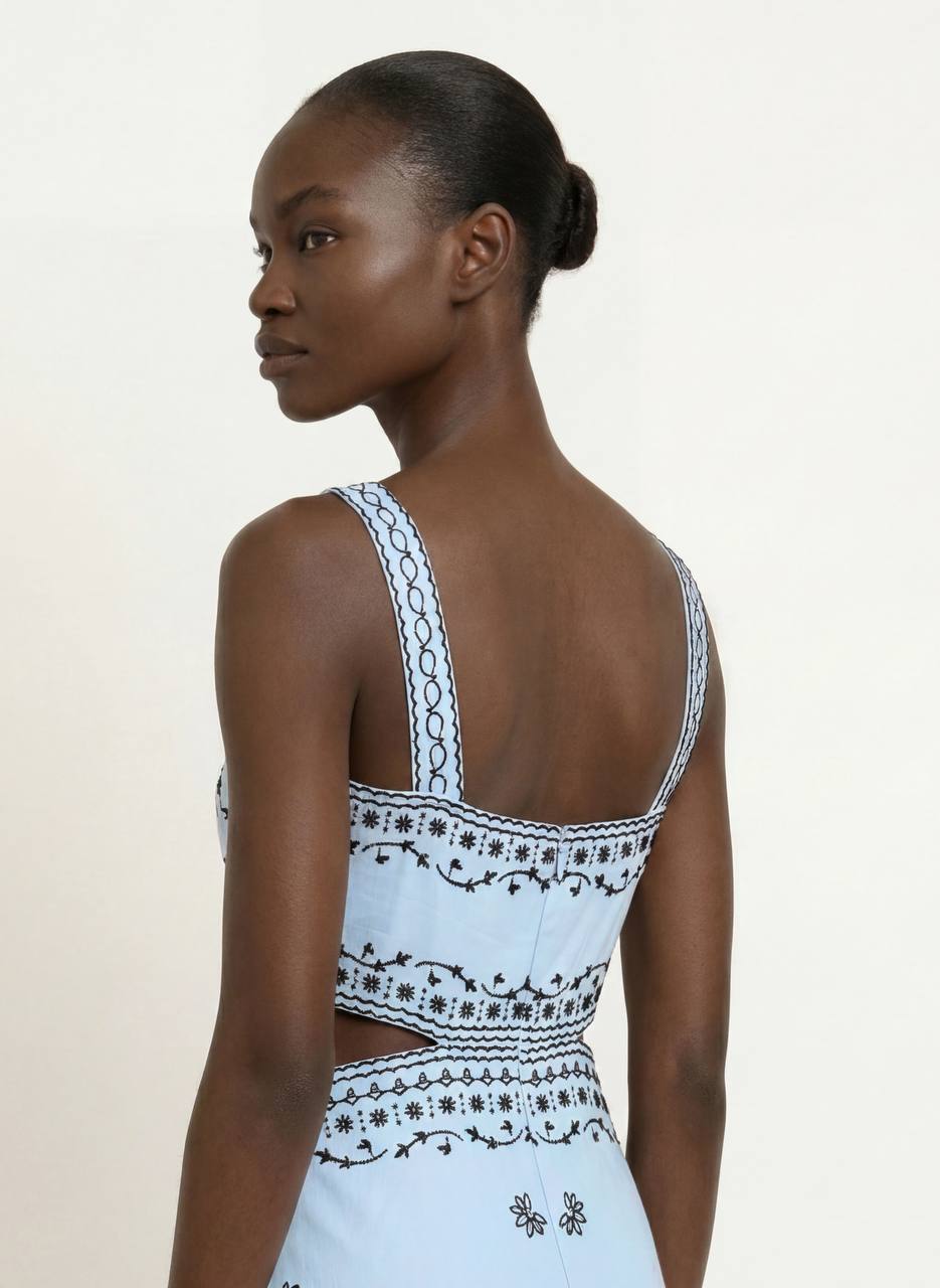 MJ Embroidered Linen Blend Cut Out Maxi Dress