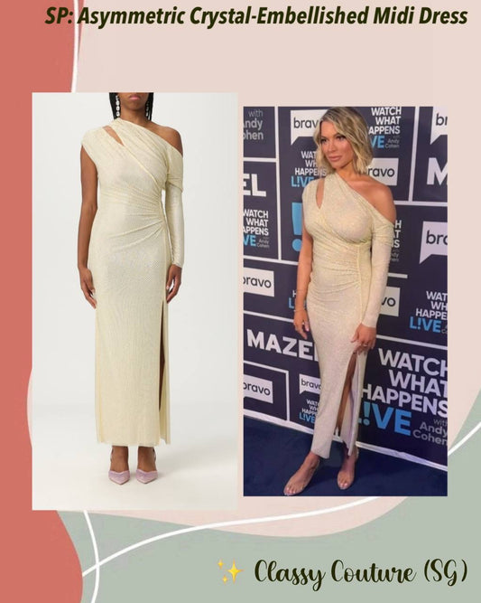 SP Yellow Asymmetric Rhinestone Gathered Midi Dress