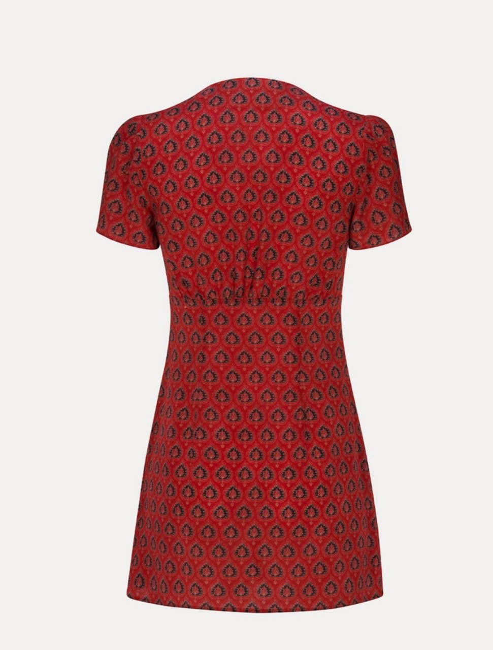 RP Cecile Silk V-neck Mini Dress in Lucky Fortune Red