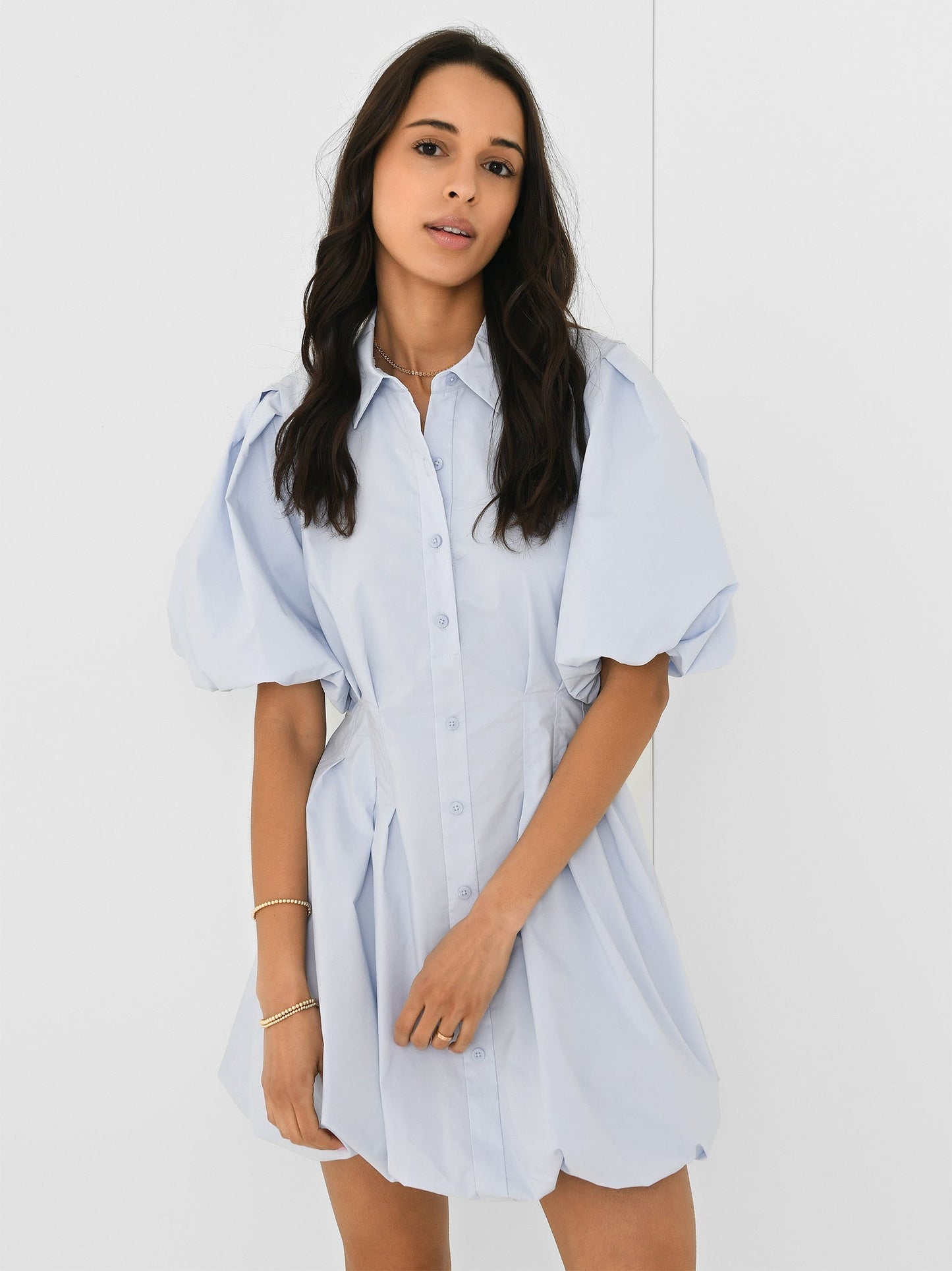 Jon Sim Cleo Balloon Mini Dress Cotton Poplin