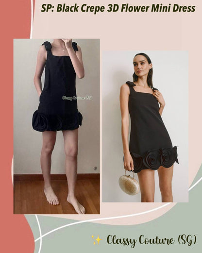 SP Black Crepe 3D Flower Mini Dress