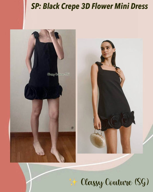 SP Black Crepe 3D Flower Mini Dress