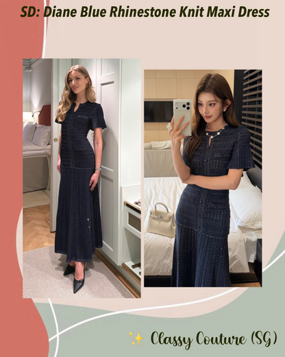 SD Diane Blue Rhinestone Viscose-blend Metallic Knit Maxi Dress