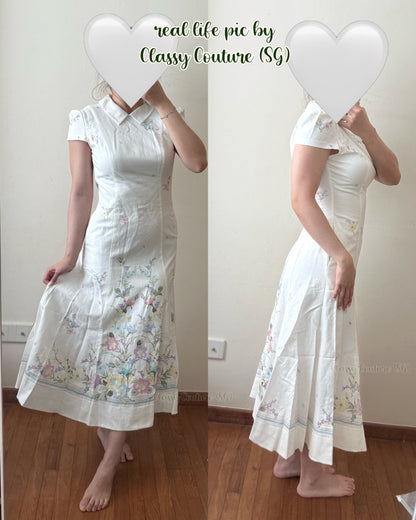 SP White Floral Linen-Blend Short Sleeve Midi Dress