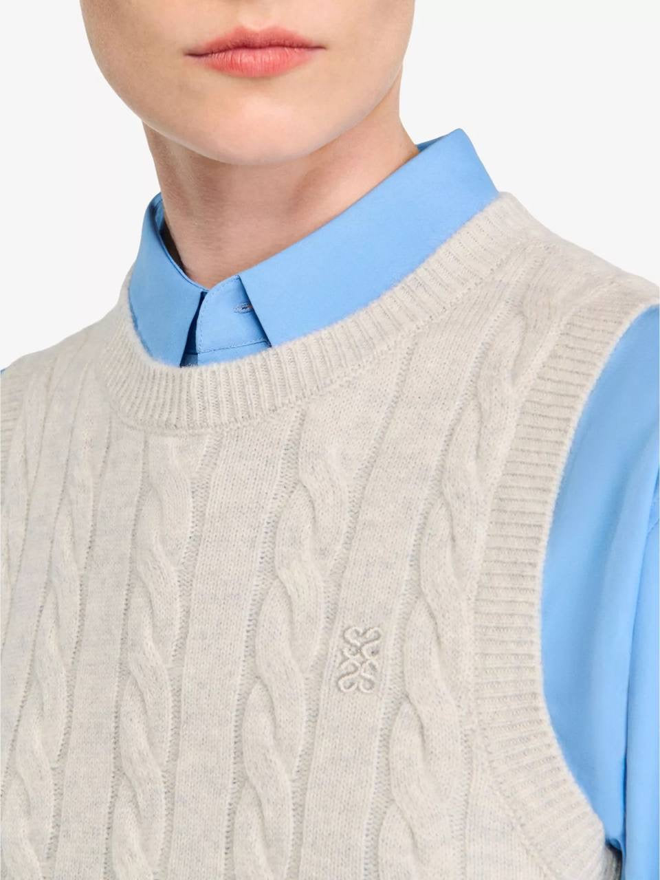 SD Maene Grey Wool-Cashmere Cable-Knit Sweater Vest