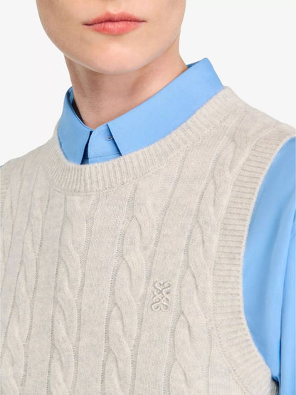 SD Maene Grey Wool-Cashmere Cable-Knit Sweater Vest