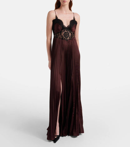 SP Brown Satin Lace Insert Maxi Dress
