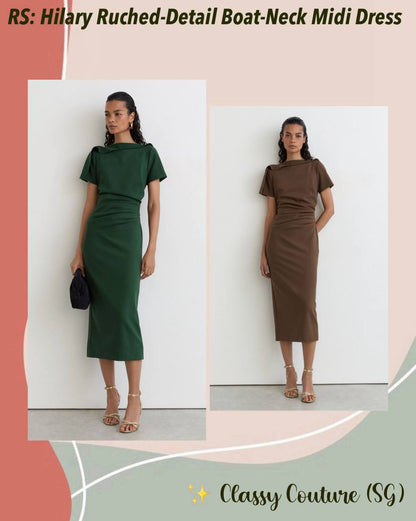 RS Hilary Ruched-Detail Boat-Neck Midi Dress