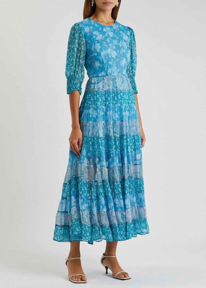 RX Agyness Floral Print Chiffon Midi Dress