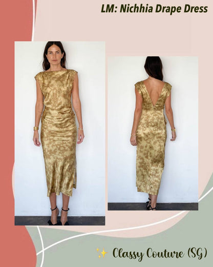 LM Nichhia Silk Drape Midi Dress