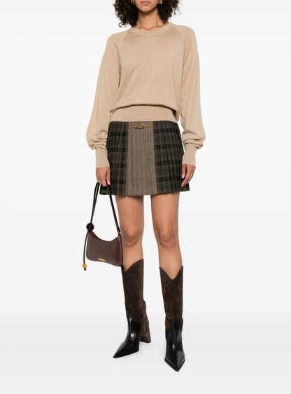SD Oliviana Checked Pleated Woven Buckle Mini Skirt