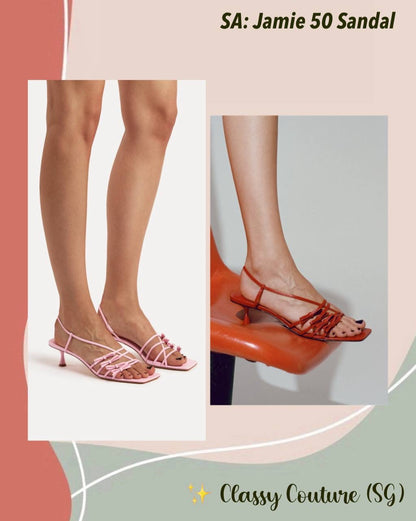 SA Jamie 50 Sandals Kitten Heel with Ribbon Bow Straps in Lambskin Leather
