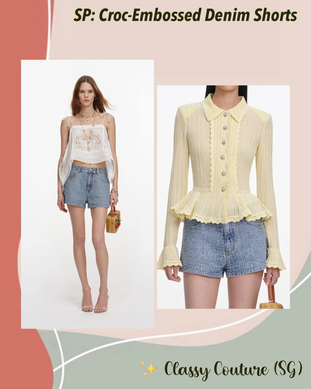 SP Croc-Embossed Denim Shorts