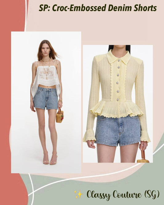 SP Croc-Embossed Denim Shorts