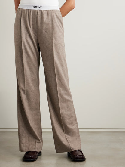 LW Stretch Jacquard Logo Trimmed Wool-Cashmere Straight Pants