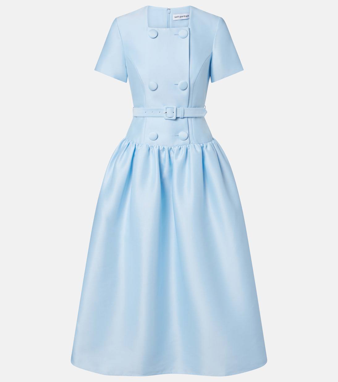 SP Blue Button Front Taffeta Midi Dress